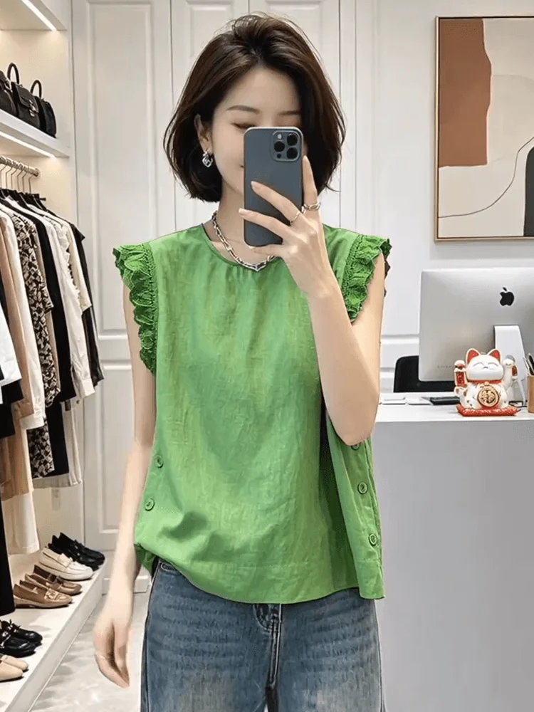 Fashionable Patchwork Lacewing Sleeveless Shirt Women's Summer Trendy Ageless Versatile round Neck Casual Loose Fit Top
Fashionable Patchwork Lacewing Sleeveless Shirt Women's Summer Trendy Ageless Versatile round Neck Casual Loose Fit Top