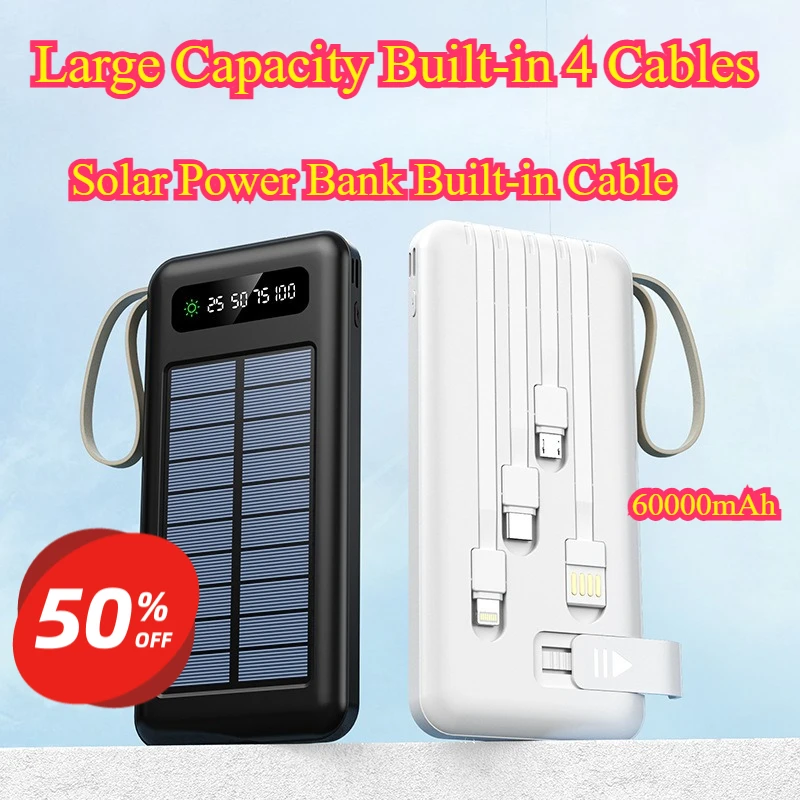 60000mAh Solar Power Bank Large Capacity Built-in Cable Portable External Battery Wholesale Outdoor Solar Power Bank
60000mAh Solar Power Bank Large Capacity Built-in Cable Portable External Battery Wholesale Outdoor Solar Power Bank