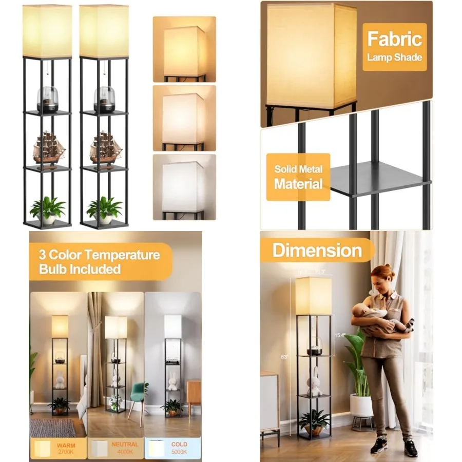 Floor Lamp with Shelves for Living Room 2 Pack, Shelf Floor Lamp with 3 CCT LED Bulb, Corner Display Standing Column Lamp Etage
Floor Lamp with Shelves for Living Room 2 Pack, Shelf Floor Lamp with 3 CCT LED Bulb, Corner Display Standing Column Lamp Etage