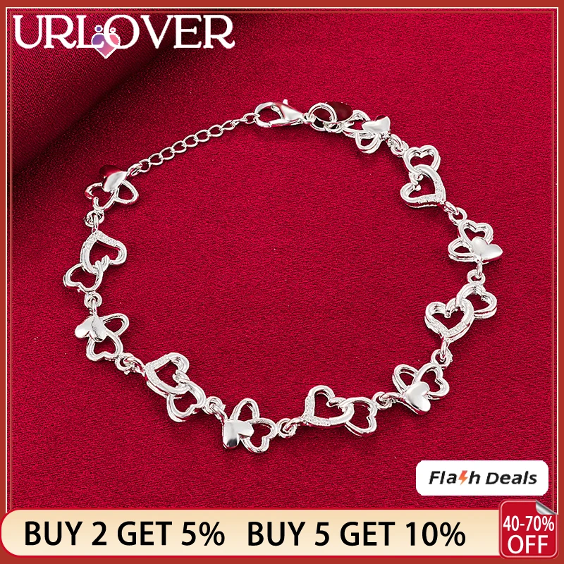URLOVER 925 Sterling Silver Bracelet For Woman Heart Chain Bracelets Lady Party Wedding Birthday Fashion Jewelry Valentines Gift
URLOVER 925 Sterling Silver Bracelet For Woman Heart Chain Bracelets Lady Party Wedding Birthday Fashion Jewelry Valentines Gift