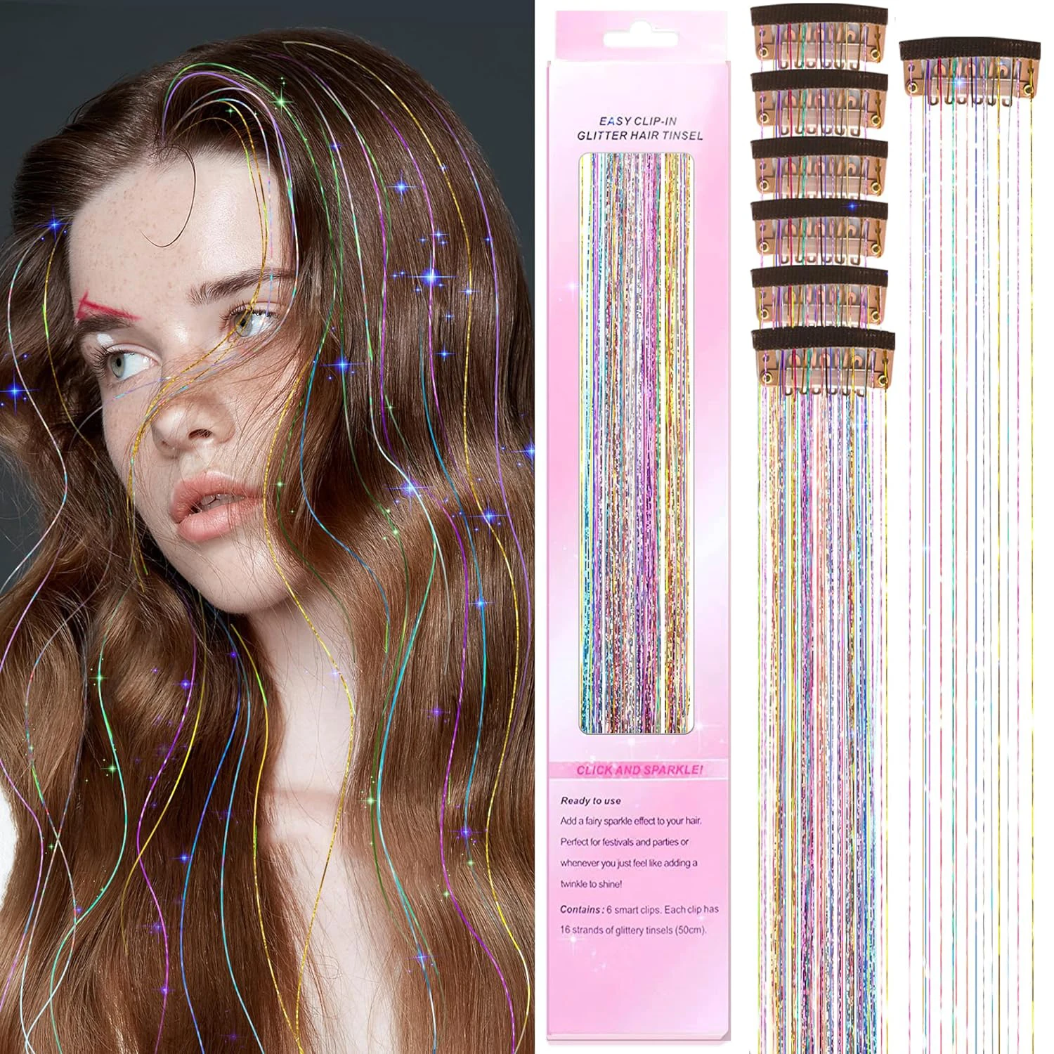 6Pcs Hair Tinsel Clip in 19.6Inch Glitter Synthetic Tinsel Hair Clip in Hair Tinsel Kit Heat Resistant Shiny Sparkle Fairy Hair
6Pcs Hair Tinsel Clip in 19.6Inch Glitter Synthetic Tinsel Hair Clip in Hair Tinsel Kit Heat Resistant Shiny Sparkle Fairy Hair