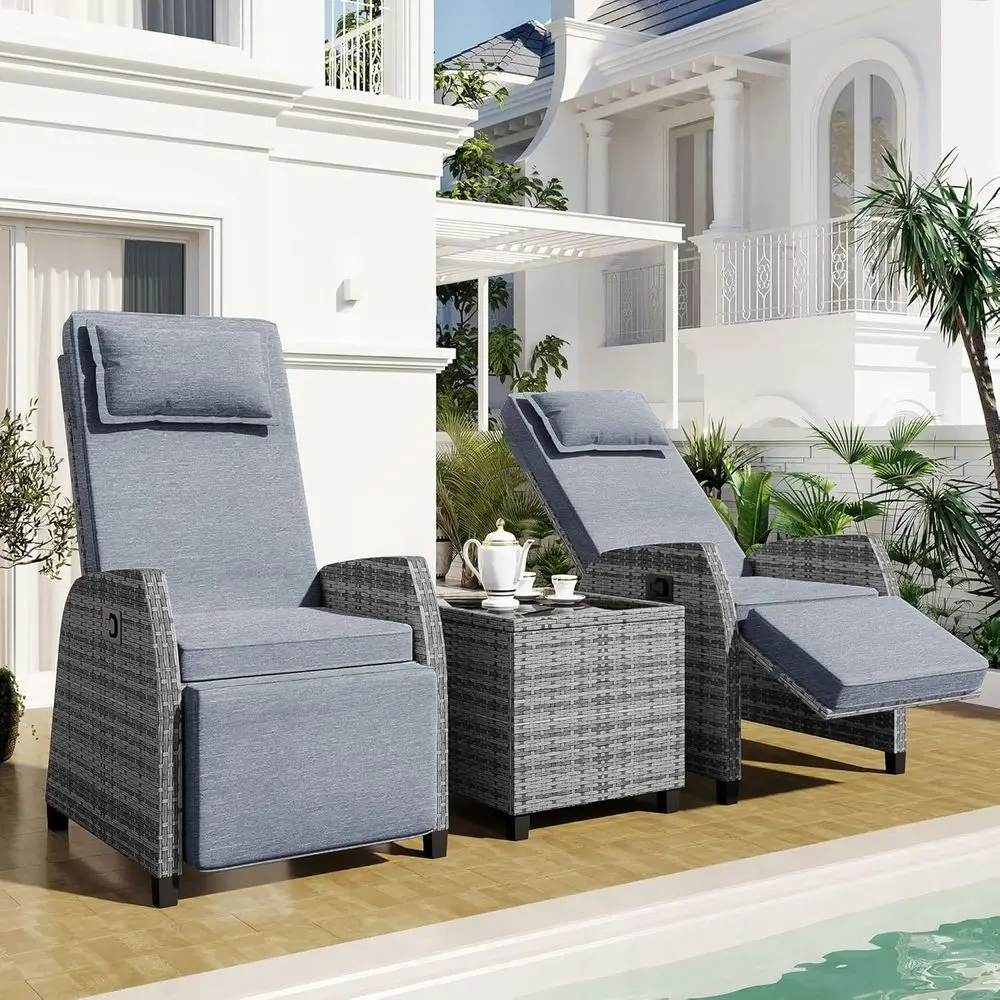2-Piece Outdoor Recliner Set with Wicker Coffee Table, Comfort Cushions, Adjustable Reclining Chairs for Patio, Courtyard, or Po
2-Piece Outdoor Recliner Set with Wicker Coffee Table, Comfort Cushions, Adjustable Reclining Chairs for Patio, Courtyard, or Po