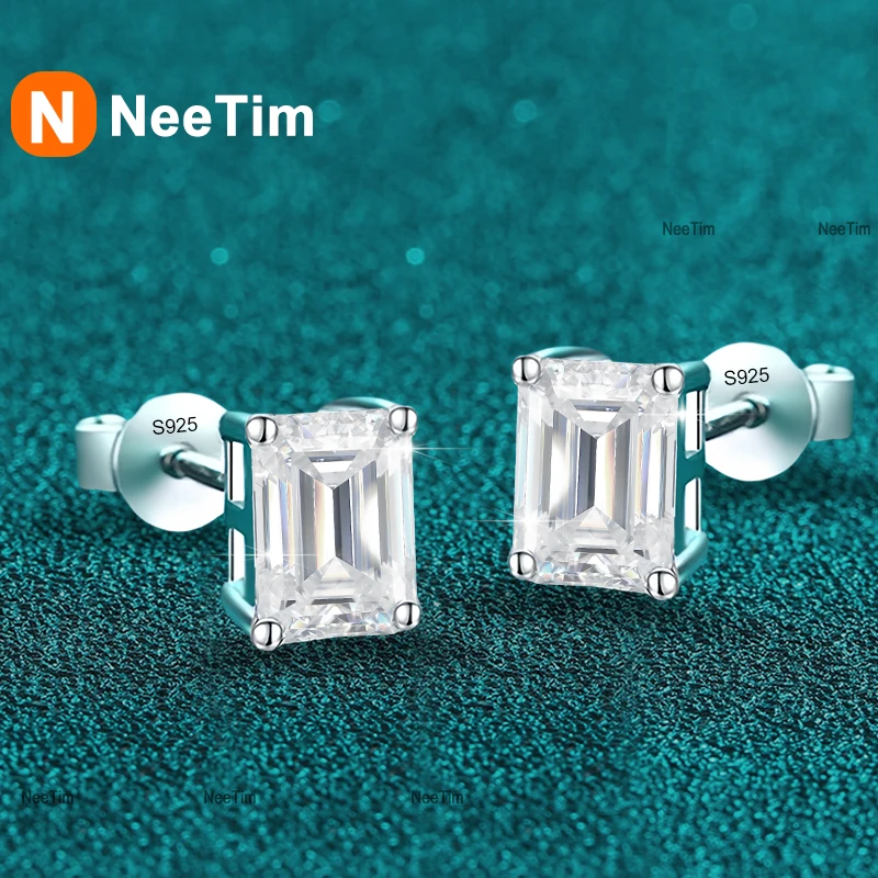NeeTim 0.5ct 1ct 2ct Emerald Cut Radiant Cut Moissanite Earrings S925 Sterling Silver Wedding Ear Studs Fine Jewelry for Women
NeeTim 0.5ct 1ct 2ct Emerald Cut Radiant Cut Moissanite Earrings S925 Sterling Silver Wedding Ear Studs Fine Jewelry for Women