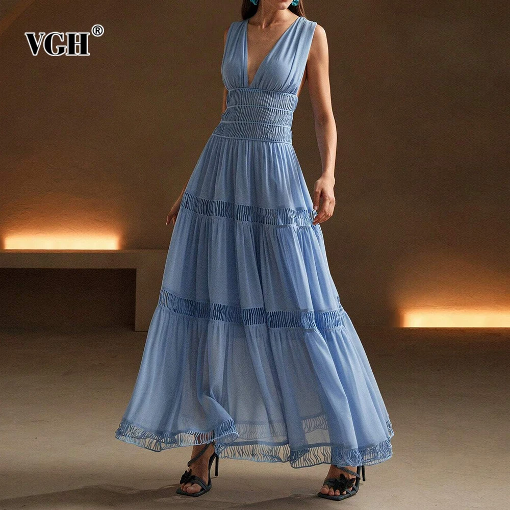 VGH Sexy Patchwork Hollow Out Backless Dress for Women V Neck Sleeveless High Waist Spliced Elastic Midi Dresses Female Summer
VGH Sexy Patchwork Hollow Out Backless Dress for Women V Neck Sleeveless High Waist Spliced Elastic Midi Dresses Female Summer