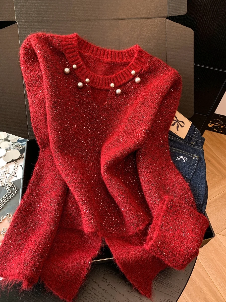 Soft Cozy New Year Red Sequin Women's Sweater Inner Wear Winter Faion Romantic Sle High Waist Thi Long Sve Crew Ne
Soft Cozy New Year Red Sequin Women's Sweater Inner Wear Winter Faion Romantic Sle High Waist Thi Long Sve Crew Ne