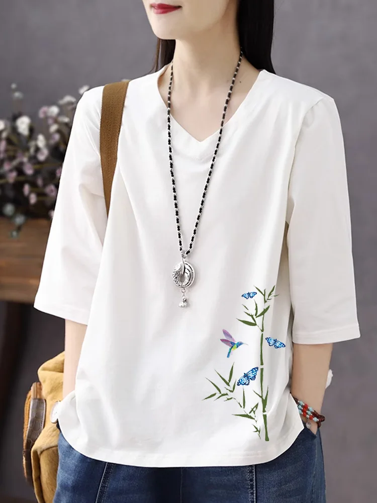 100% Pure Cotton V-Neck 3/4 Sleeve Artistic Style Women's T-Shirt Spring Summer Breathable Comfortable Chicken Heart Neck Bas...
100% Pure Cotton V-Neck 3/4 Sleeve Artistic Style Women's T-Shirt Spring Summer Breathable Comfortable Chicken Heart Neck Bas...