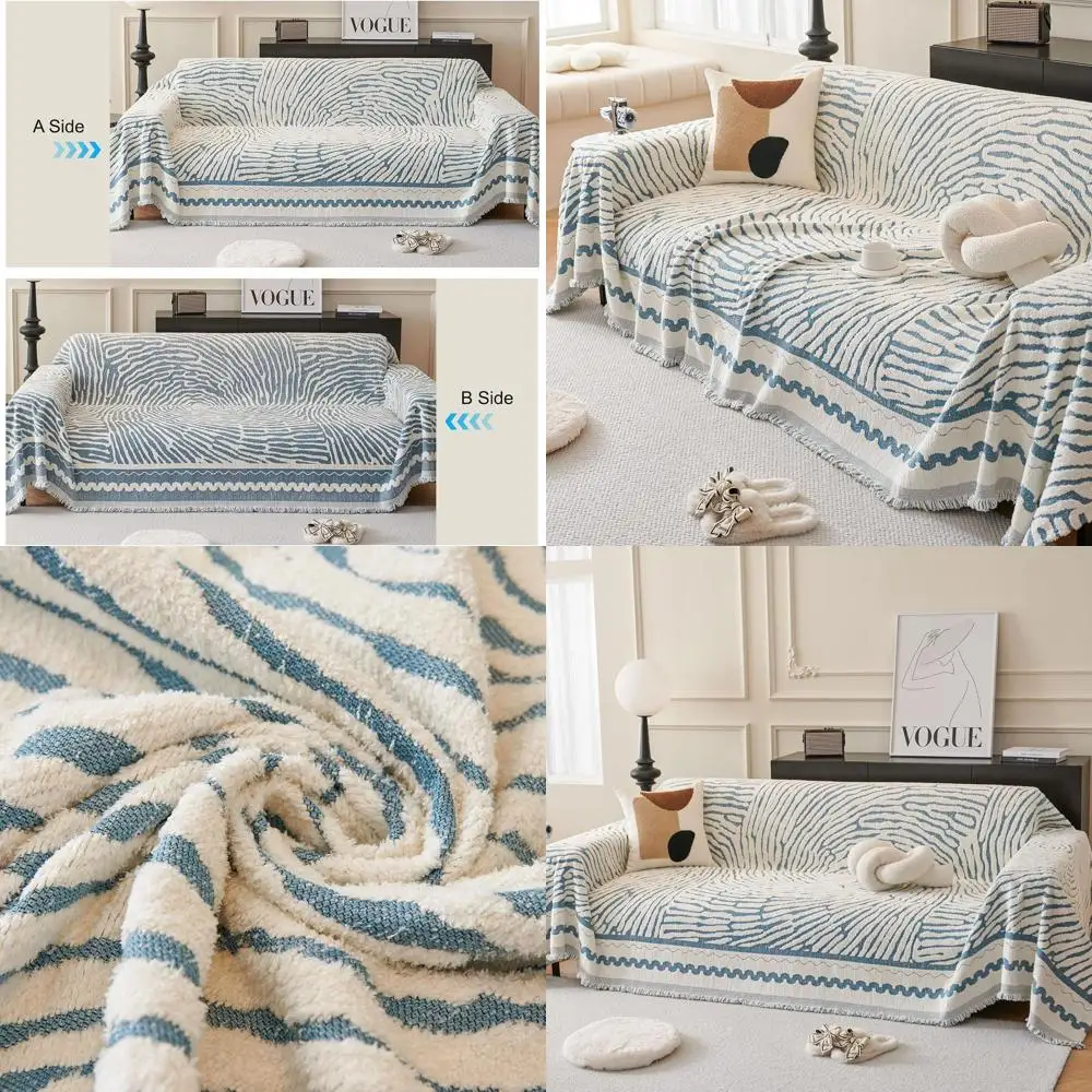 Thick Striped Chenille Couch Cover with Tassels, Blue Sofa Slipcover for Sectional and L-Shaped Sofas, 71 x 150
Thick Striped Chenille Couch Cover with Tassels, Blue Sofa Slipcover for Sectional and L-Shaped Sofas, 71 x 150