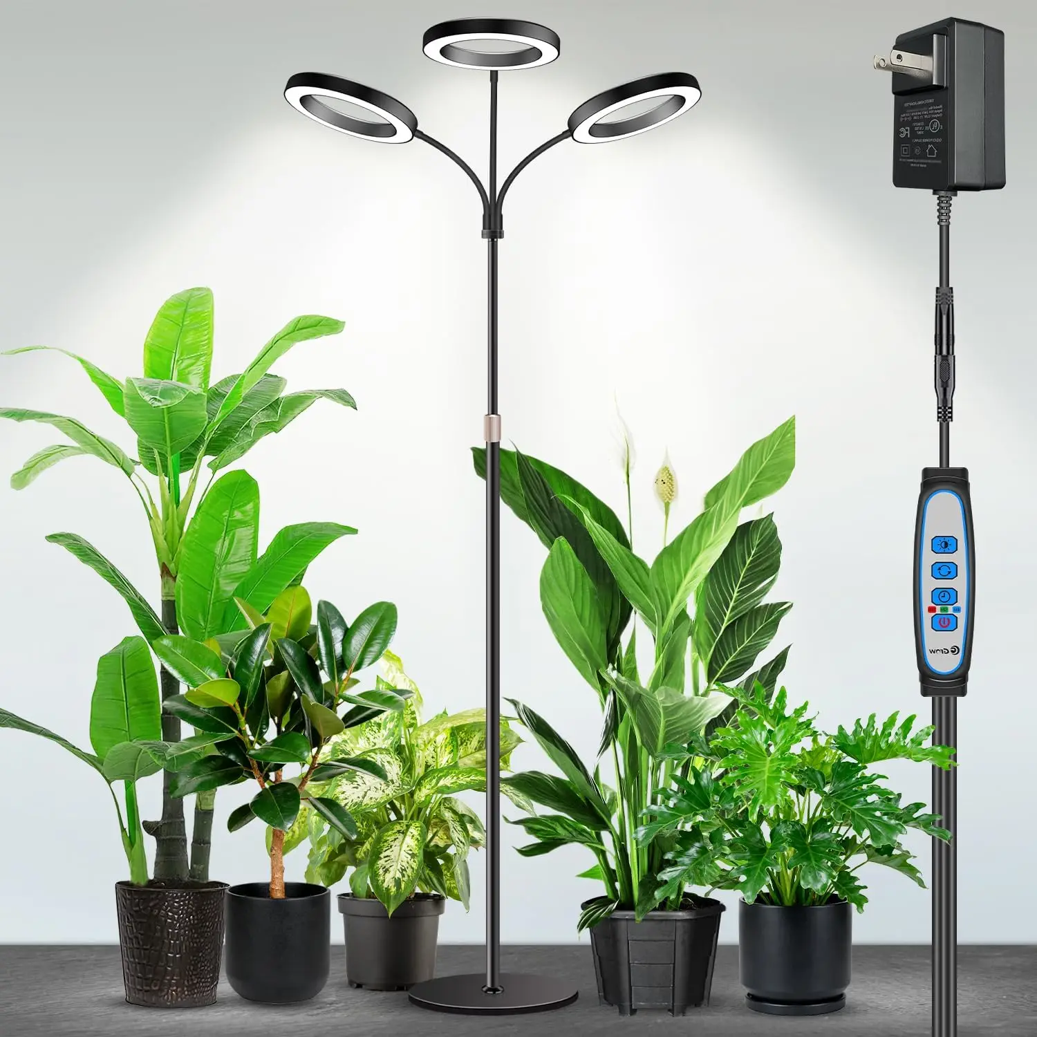 Three-Head Full Spectrum LED Plant Light with Base, 5 Dimmable Levels & Timer, 67'' Adjustable for Large Plants
Three-Head Full Spectrum LED Plant Light with Base, 5 Dimmable Levels & Timer, 67'' Adjustable for Large Plants
