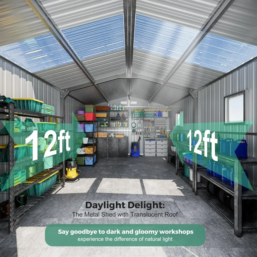 Metal Shed 10x12 Reinforced Sheds Outdoor Storage, Lighting Tool Sheds with Translucent Roof Panels, Windows, and Lockable Doors
Metal Shed 10x12 Reinforced Sheds Outdoor Storage, Lighting Tool Sheds with Translucent Roof Panels, Windows, and Lockable Doors