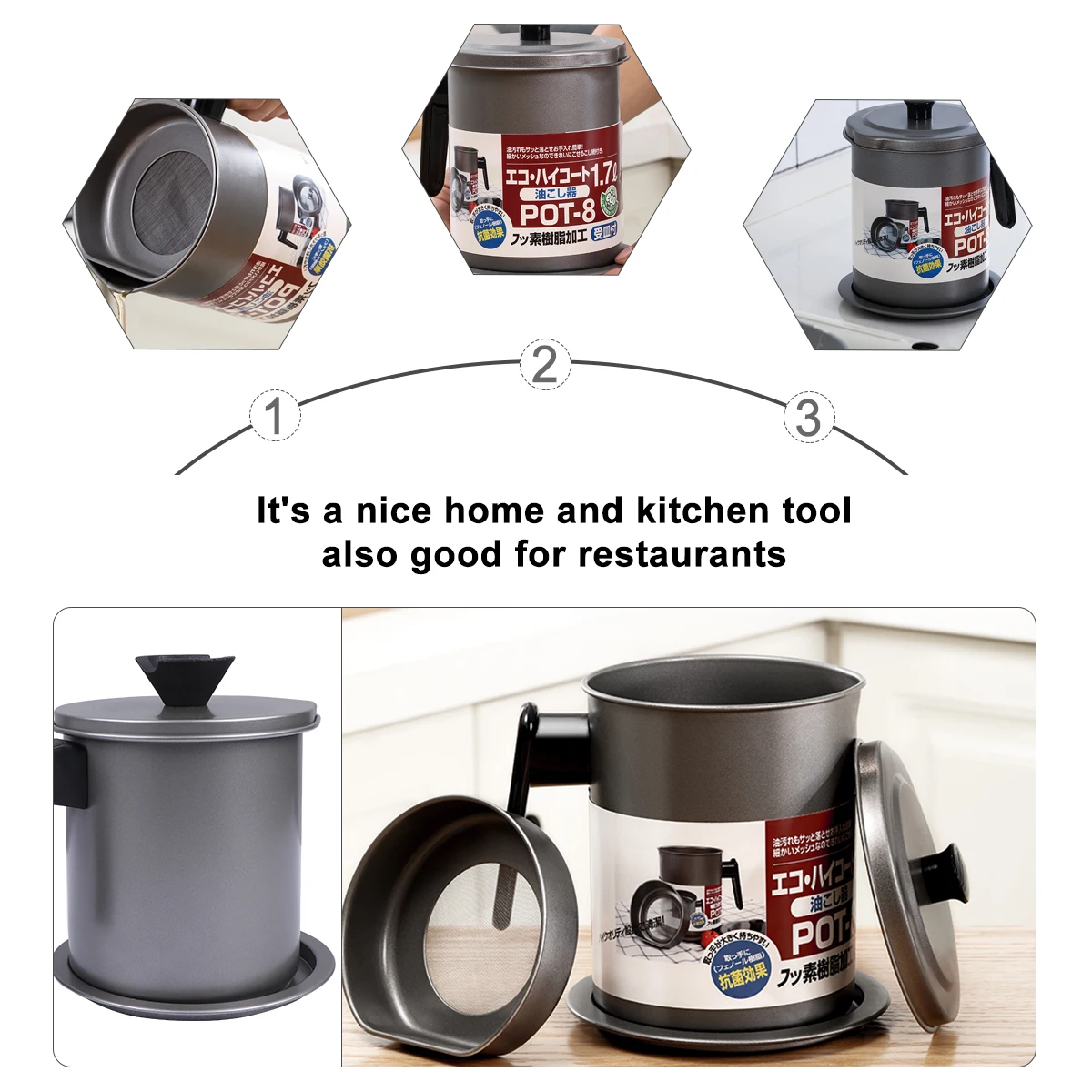 Stainless Steel Filter Pot High Capacity Easy Wash Anti-Dust Kitchen Storage Tool for Home Restaurant Grey Oil Dispensing Can 
Stainless Steel Filter Pot High Capacity Easy Wash Anti-Dust Kitchen Storage Tool for Home Restaurant Grey Oil Dispensing Can