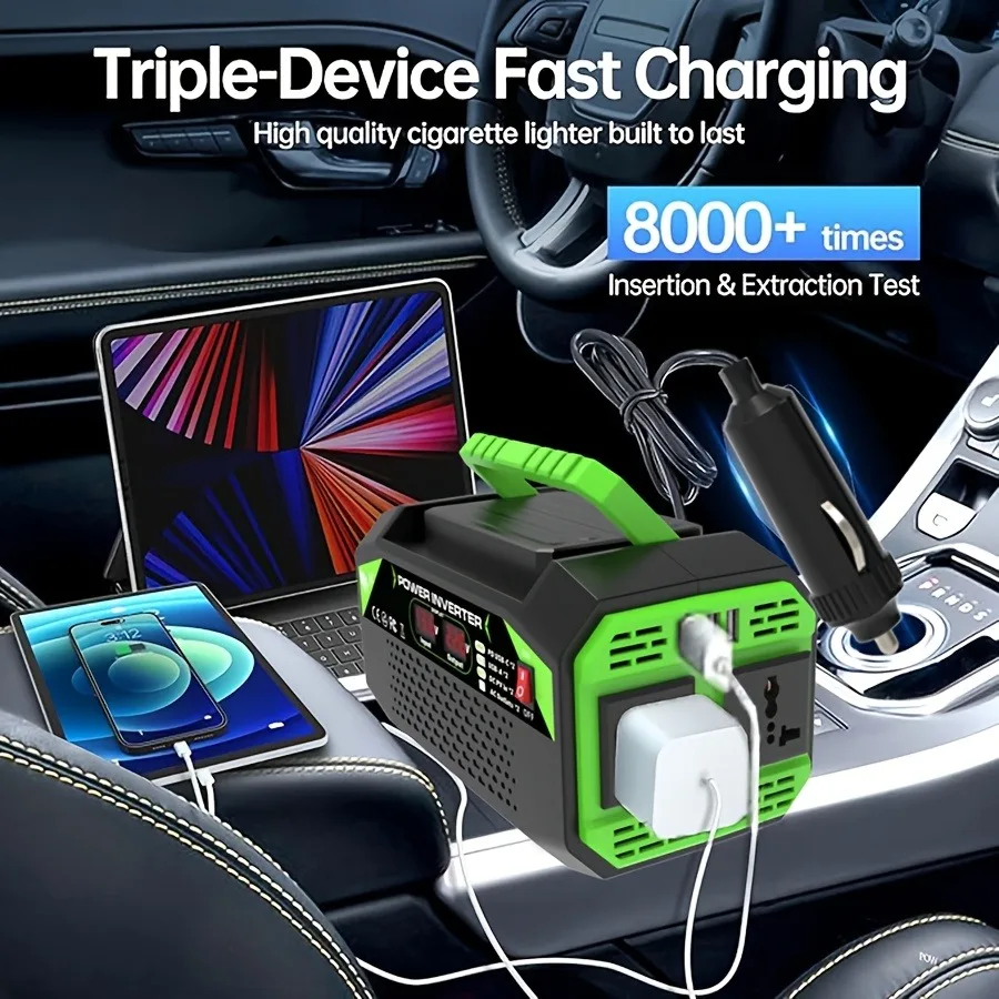 300W/500W Power Inverter DC 12V To AC 110V/220V with USB Type-C Ports for Laptop Outdoor Use
300W/500W Power Inverter DC 12V To AC 110V/220V with USB Type-C Ports for Laptop Outdoor Use