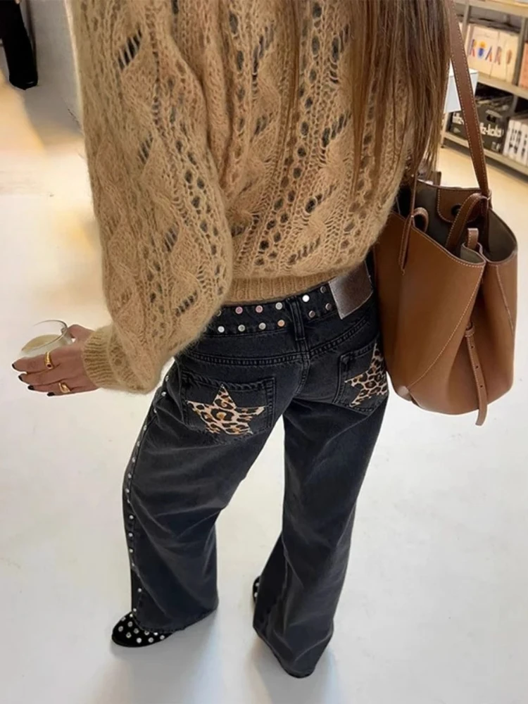 HOUZHOU Y2k Black Vintage Leopard Star Patchwork Women Jeans Punk Rivet American Style Straight Denim Trousers Baggy High Street 
HOUZHOU Y2k Black Vintage Leopard Star Patchwork Women Jeans Punk Rivet American Style Straight Denim Trousers Baggy High Street