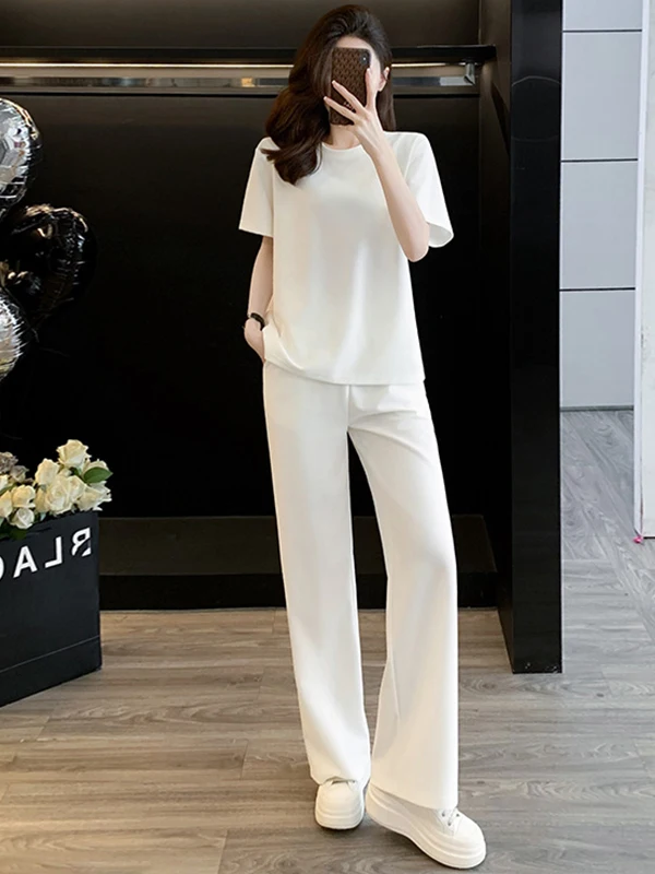 Loose Slimming Casual Sports Set Women Summer Minimalist White Short Sleeve T-Shirt Wide Leg Pants Two Piece Set
Loose Slimming Casual Sports Set Women Summer Minimalist White Short Sleeve T-Shirt Wide Leg Pants Two Piece Set