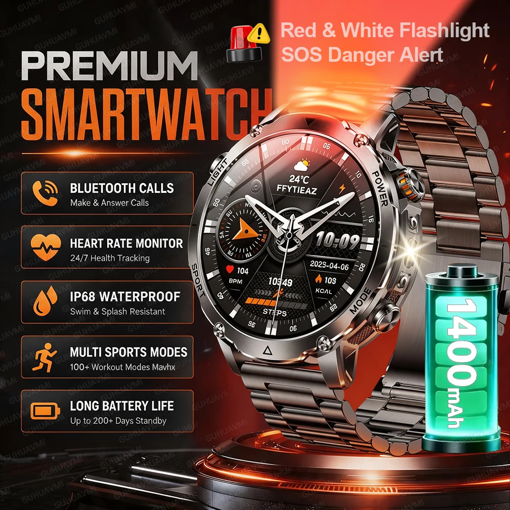 2026 :1400mAh Big Battery Military Smart Watch New Men Outdoor Waterproof GPS Sports Flashlight Call Smartwatch For Android iOS
2026 :1400mAh Big Battery Military Smart Watch New Men Outdoor Waterproof GPS Sports Flashlight Call Smartwatch For Android iOS