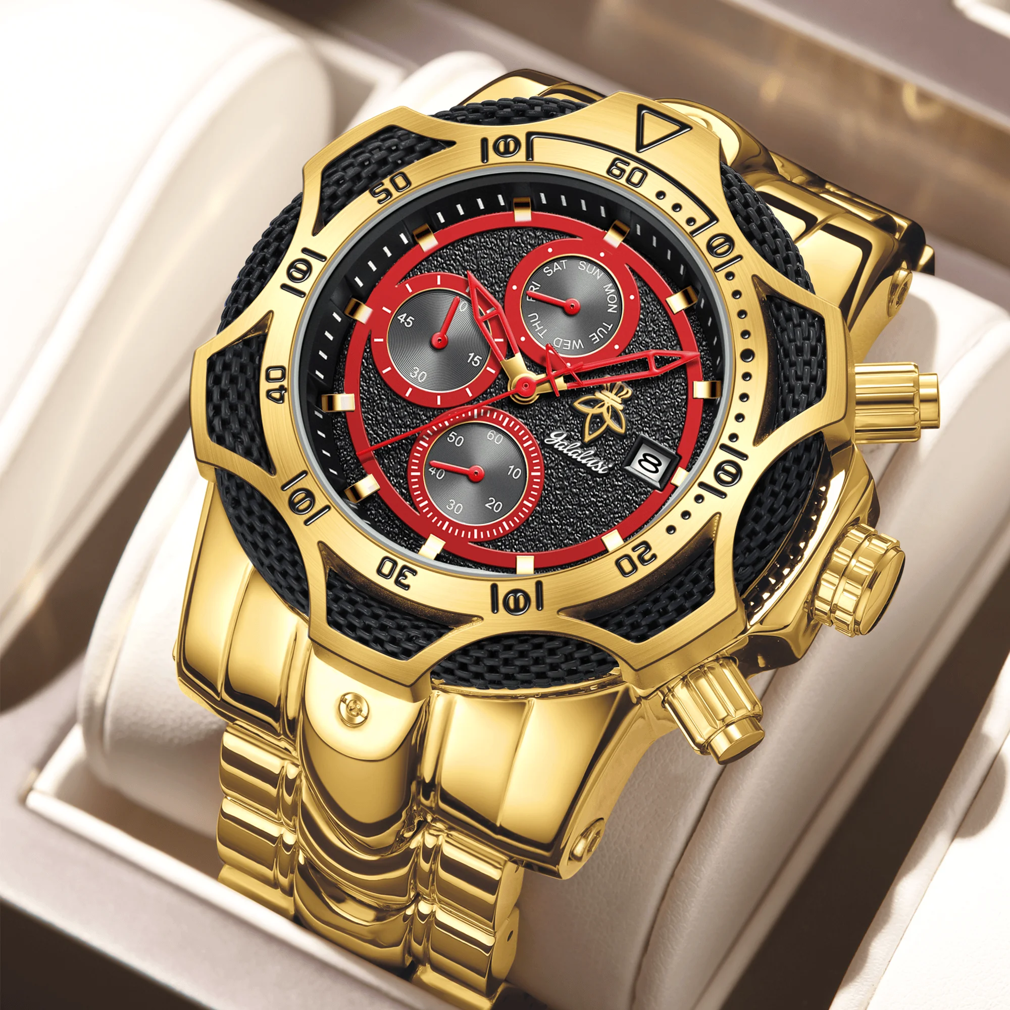YaLaLuSi Men's Vintage Gold Chronograph Wristwatch, Big Dial Multifunctional Quartz Watch Waterproof Sports Business Watch Ideal Gift
YaLaLuSi Men's Vintage Gold Chronograph Wristwatch, Big Dial Multifunctional Quartz Watch Waterproof Sports Business Watch Ideal Gift