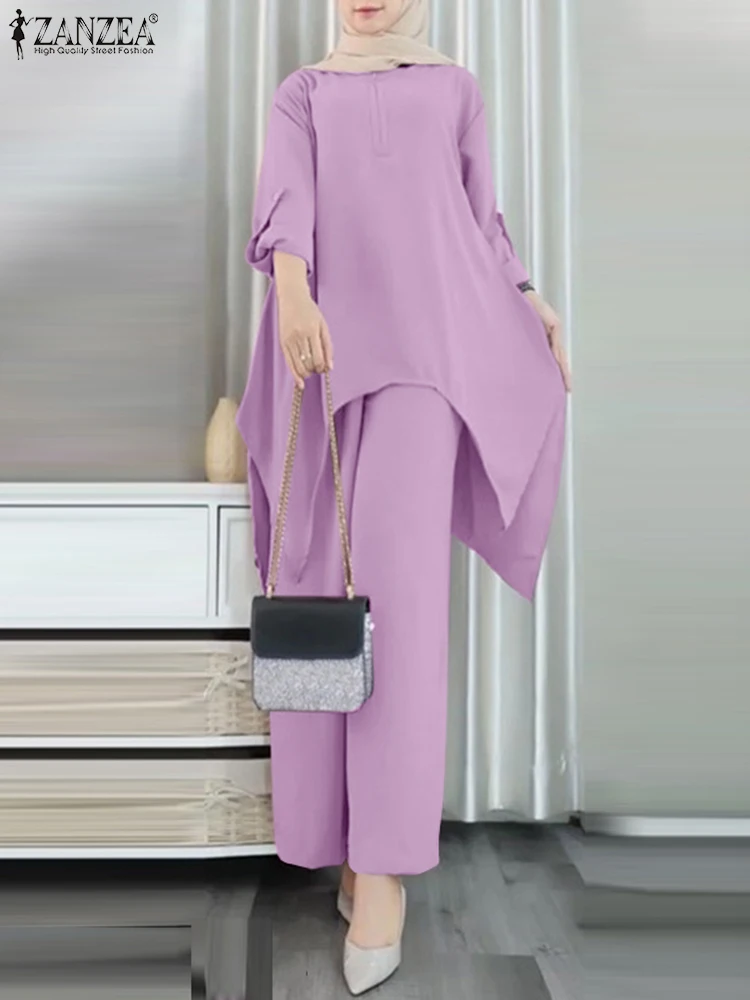ZANZEA Woman Fashion Turkey Hijab Muslim Sets 2PCS Long Sleeve Irregular Hem Blouse Loose Pants Elegant Party Tracksuits 2024
ZANZEA Woman Fashion Turkey Hijab Muslim Sets 2PCS Long Sleeve Irregular Hem Blouse Loose Pants Elegant Party Tracksuits 2024