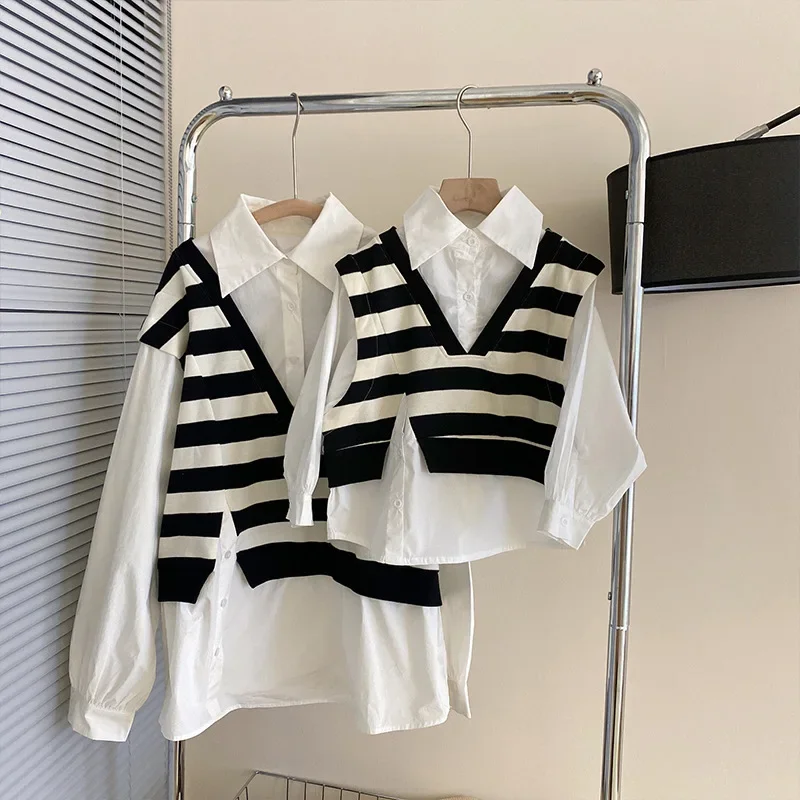 Autumn Parent-child Clothing Korean Style Fashion Fake Two Piece Long Sleeve Shirt Casual Versatile Knitted Top Mom Daughter
Autumn Parent-child Clothing Korean Style Fashion Fake Two Piece Long Sleeve Shirt Casual Versatile Knitted Top Mom Daughter