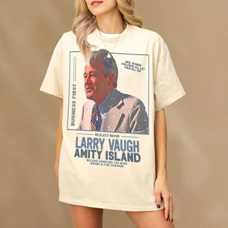 Vote Larry Vaughn T-Shirt, Funny Amity Island Shark Movie Graphic Tee, 70s Movie Memorabilia, Beach Political Film Poster T Shir
Vote Larry Vaughn T-Shirt, Funny Amity Island Shark Movie Graphic Tee, 70s Movie Memorabilia, Beach Political Film Poster T Shir