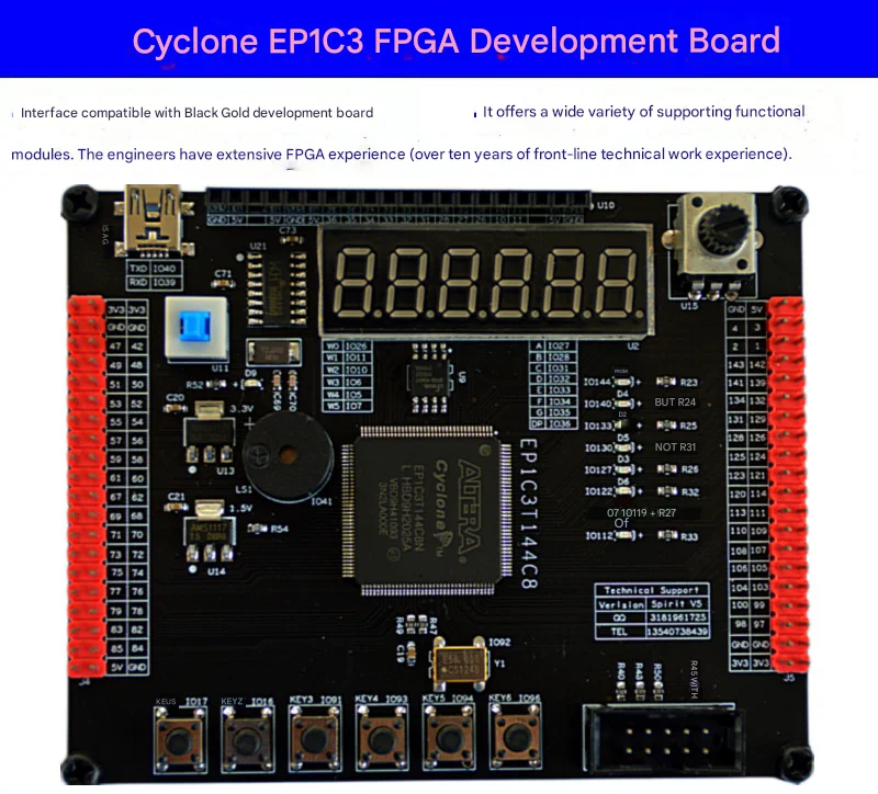 Плата для разработки FPGA EP1C3T144: Стартовый комплект Cyclone – Экспериментальная плата для электронных проектов Altera
Плата для разработки FPGA EP1C3T144: Стартовый комплект Cyclone – Экспериментальная плата для электронных проектов Altera