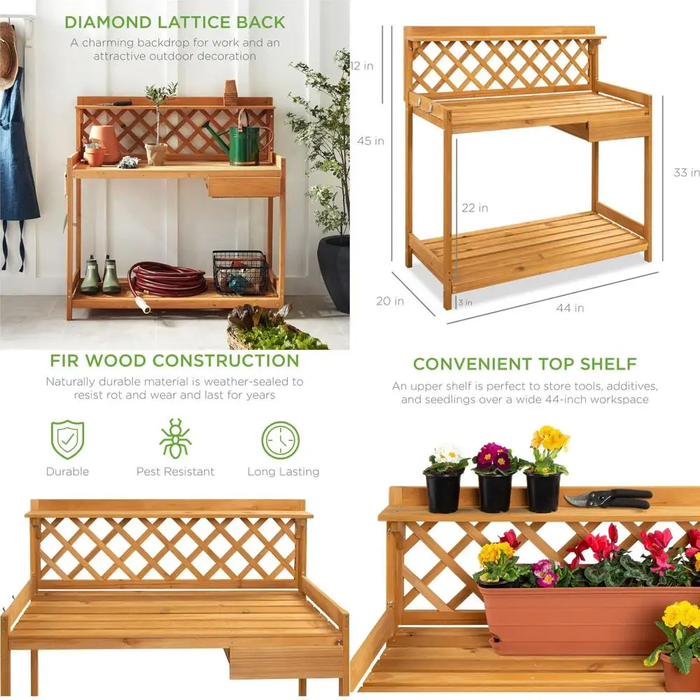 Wooden Outdoor Garden Potting Bench with Cabinet, Shelves, and Lower Storage - Natural
Wooden Outdoor Garden Potting Bench with Cabinet, Shelves, and Lower Storage - Natural