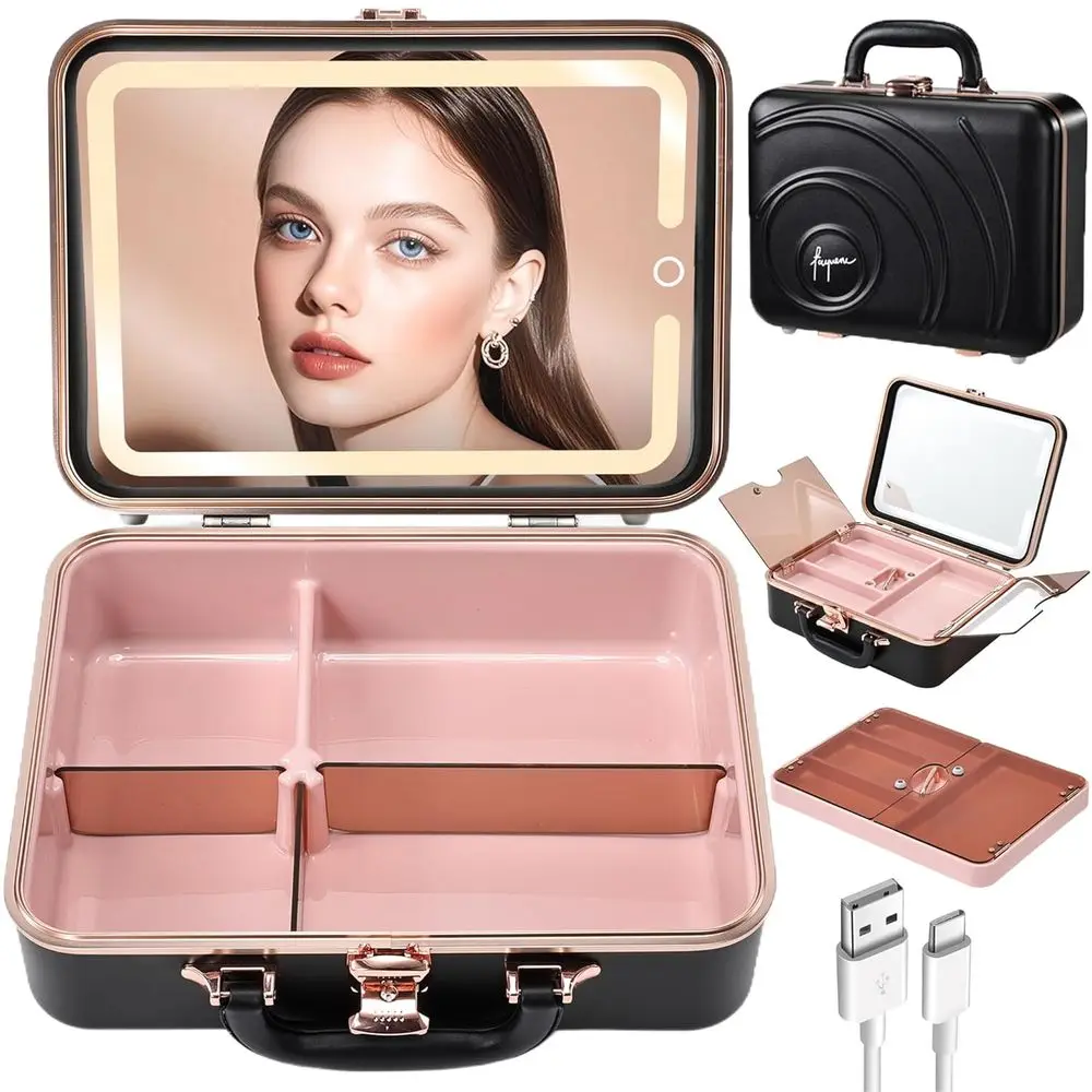 Travel Makeup Case with LED Lighted Mirror 12 Inch Portable Makeup Box Organizer Adjustable Brightness in 3 Colors Cosme
Travel Makeup Case with LED Lighted Mirror 12 Inch Portable Makeup Box Organizer Adjustable Brightness in 3 Colors Cosme