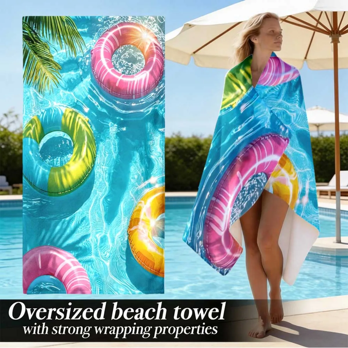2D Flat, Pool Float Beach Towel Inflatable Ring Print Quick Dry Microfiber Oversized Bath Towel For Women Summer Swim Pool Party
2D Flat, Pool Float Beach Towel Inflatable Ring Print Quick Dry Microfiber Oversized Bath Towel For Women Summer Swim Pool Party