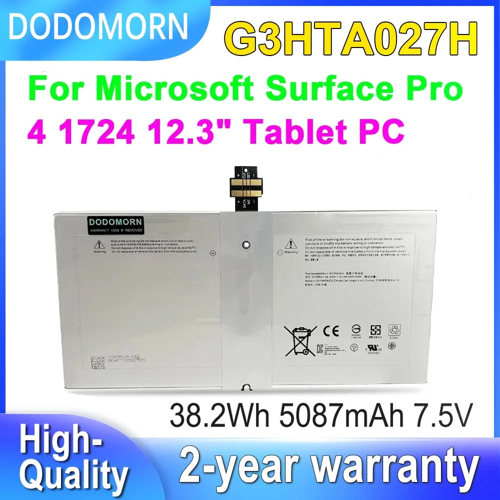 Аккумулятор DODOMORN G3HTA027H DYNR01 для ноутбука Microsoft Surface Pro 4, 1724, 12,3 дюйма, планшетный ПК серии 7,5 в, 5087 Вт-ч, мАч
Аккумулятор DODOMORN G3HTA027H DYNR01 для ноутбука Microsoft Surface Pro 4, 1724, 12,3 дюйма, планшетный ПК серии 7,5 в, 5087 Вт-ч, мАч