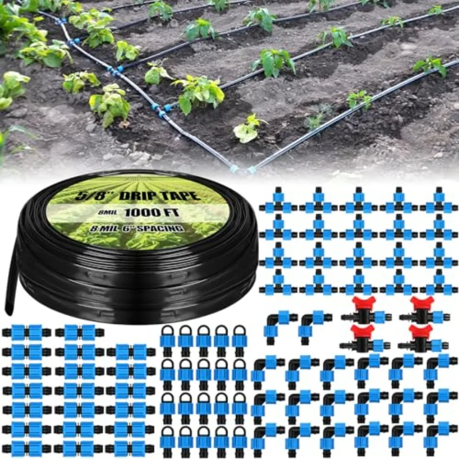 1000 ft 5/8 Inch Drip Tape Irrigation Tubing Kit 8 Mil 6 Spacing for Garden Landscape Farm Automatic Drip System Black
1000 ft 5/8 Inch Drip Tape Irrigation Tubing Kit 8 Mil 6 Spacing for Garden Landscape Farm Automatic Drip System Black