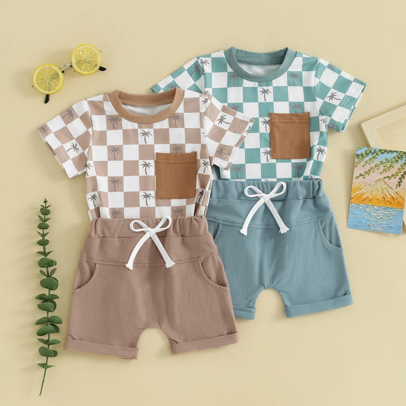 Toddler Infant Baby Boys Summer Outfits Short Sleeve Plaid Tree Print T-shirt with Elastic Waist Shorts 2Pcs Clothes Set
Toddler Infant Baby Boys Summer Outfits Short Sleeve Plaid Tree Print T-shirt with Elastic Waist Shorts 2Pcs Clothes Set