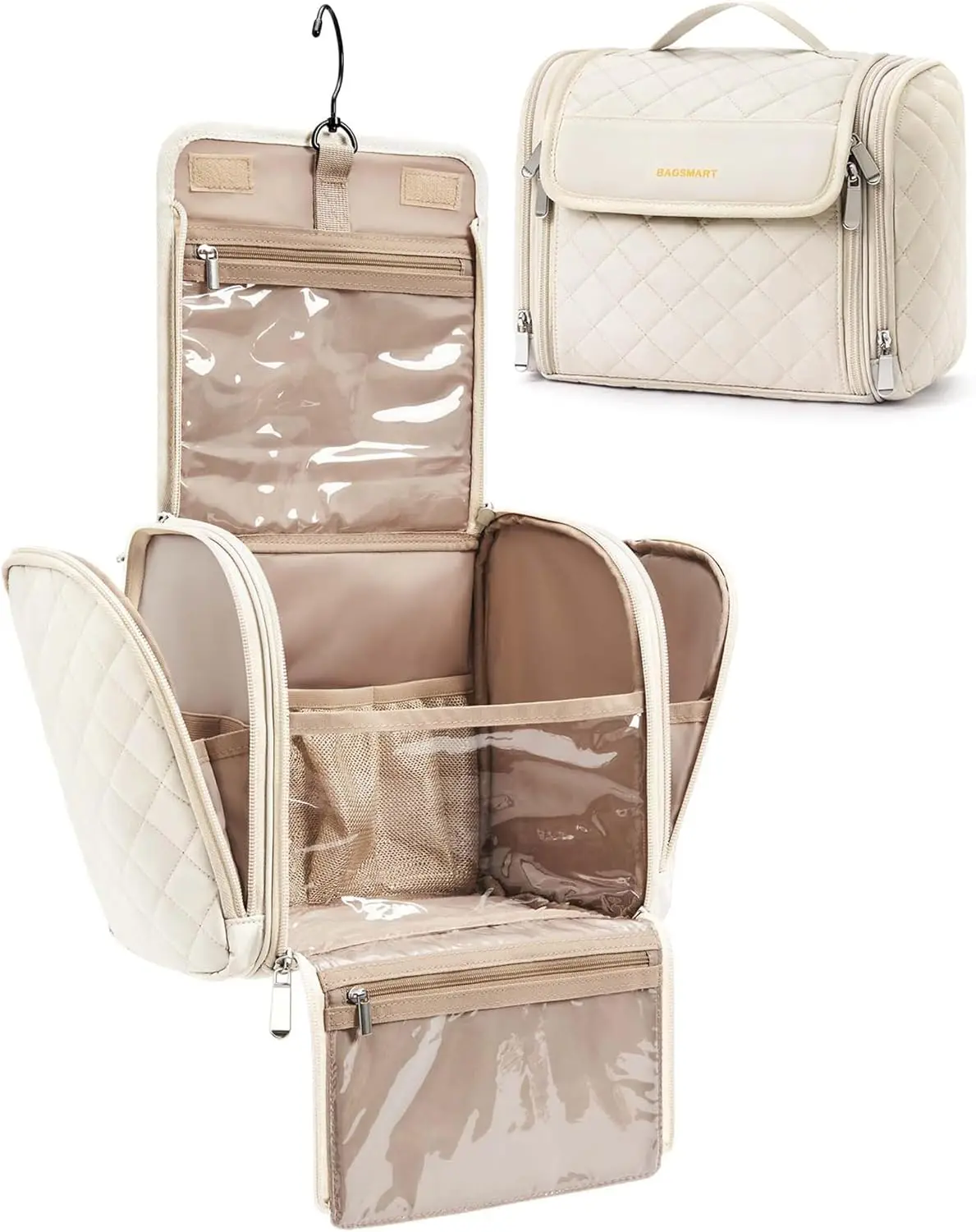 Large Capacity Hanging Toiletry Bag with Hook, Water-Resistant Travel Makeup Organizer for Cosmetics, Brushes, and Accessories, Beige
Large Capacity Hanging Toiletry Bag with Hook, Water-Resistant Travel Makeup Organizer for Cosmetics, Brushes, and Accessories, Beige