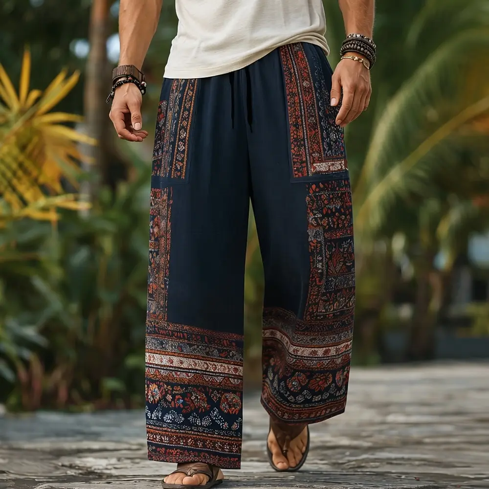 Мужские брюки с широкими штанинами и винтажным принтом, повседневные брюки с эластичной талией на шнурке и карманами для повседневного использования и отдыха
Мужские брюки с широкими штанинами и винтажным принтом, повседневные брюки с эластичной талией на шнурке и карманами для повседневного использования и отдыха