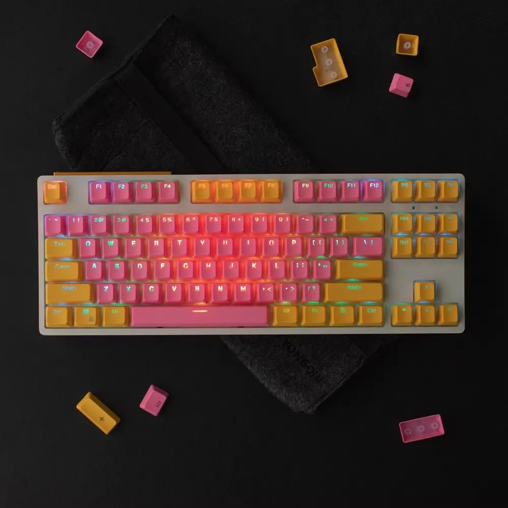 GMK transparent Keycaps Yellow pink PBT Dye Subbed 104 Keys Keycaps OEM Profile Keycap With 2.25U 2.75U 3U 7U Spacebar ISO Enter
GMK transparent Keycaps Yellow pink PBT Dye Subbed 104 Keys Keycaps OEM Profile Keycap With 2.25U 2.75U 3U 7U Spacebar ISO Enter