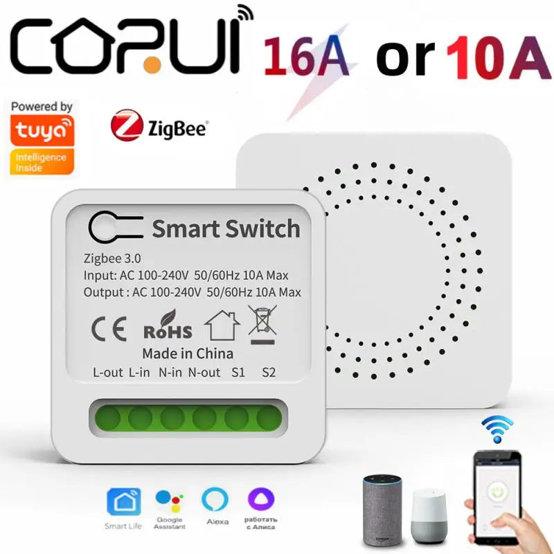 CORUI Zigbee Mini 10A/16A Smart Switch Support Two Way Control App Remote Control Work with Smart life Alexa Google home Alice
CORUI Zigbee Mini 10A/16A Smart Switch Support Two Way Control App Remote Control Work with Smart life Alexa Google home Alice