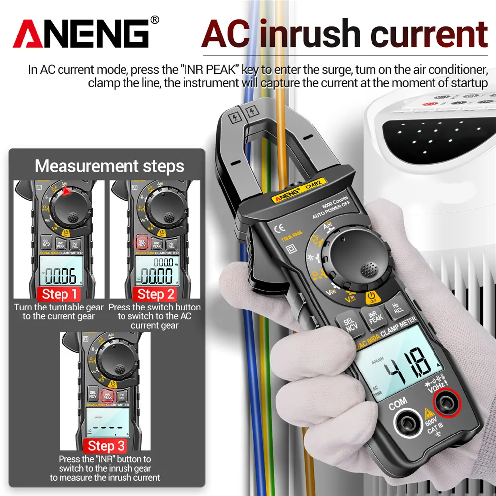 ANENG CM82 6000 Counts Digital Clamp Meter Multimeter AC DC Current Voltage Resistance Tester Car Tool
ANENG CM82 6000 Counts Digital Clamp Meter Multimeter AC DC Current Voltage Resistance Tester Car Tool