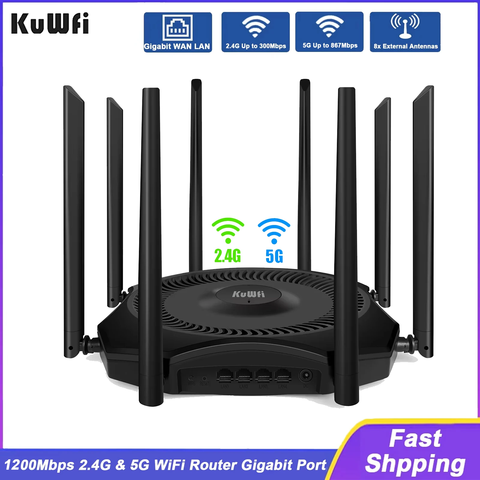 KuWFi 1200Mbps AP Router 11ac 2.4G 5G Dual Band WiFi Router External Antennas Gigabit WAN LAN Port Support 64 Users MESH VPN
KuWFi 1200Mbps AP Router 11ac 2.4G 5G Dual Band WiFi Router External Antennas Gigabit WAN LAN Port Support 64 Users MESH VPN