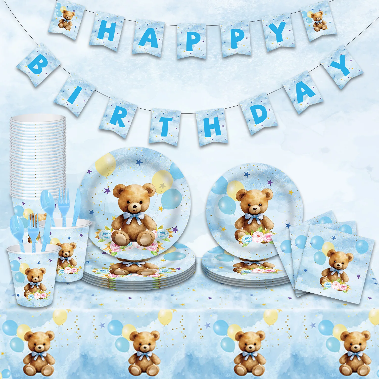10pcs Watercolor Teddy Bear Party Tableware Blue Bear Balloons Flowers Plates Cups Napkins Kids Birthday Party Decor Babyshower
10pcs Watercolor Teddy Bear Party Tableware Blue Bear Balloons Flowers Plates Cups Napkins Kids Birthday Party Decor Babyshower
