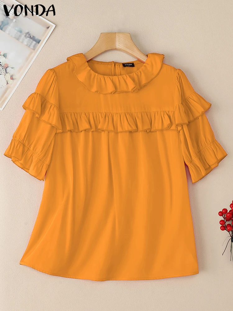 VONDA Women OL Work Shirts Elegant Blouse Short Sleeve 2025 Summer Female Ruffled Tops Female Casual Solid Color Tunic Oversized
VONDA Women OL Work Shirts Elegant Blouse Short Sleeve 2025 Summer Female Ruffled Tops Female Casual Solid Color Tunic Oversized