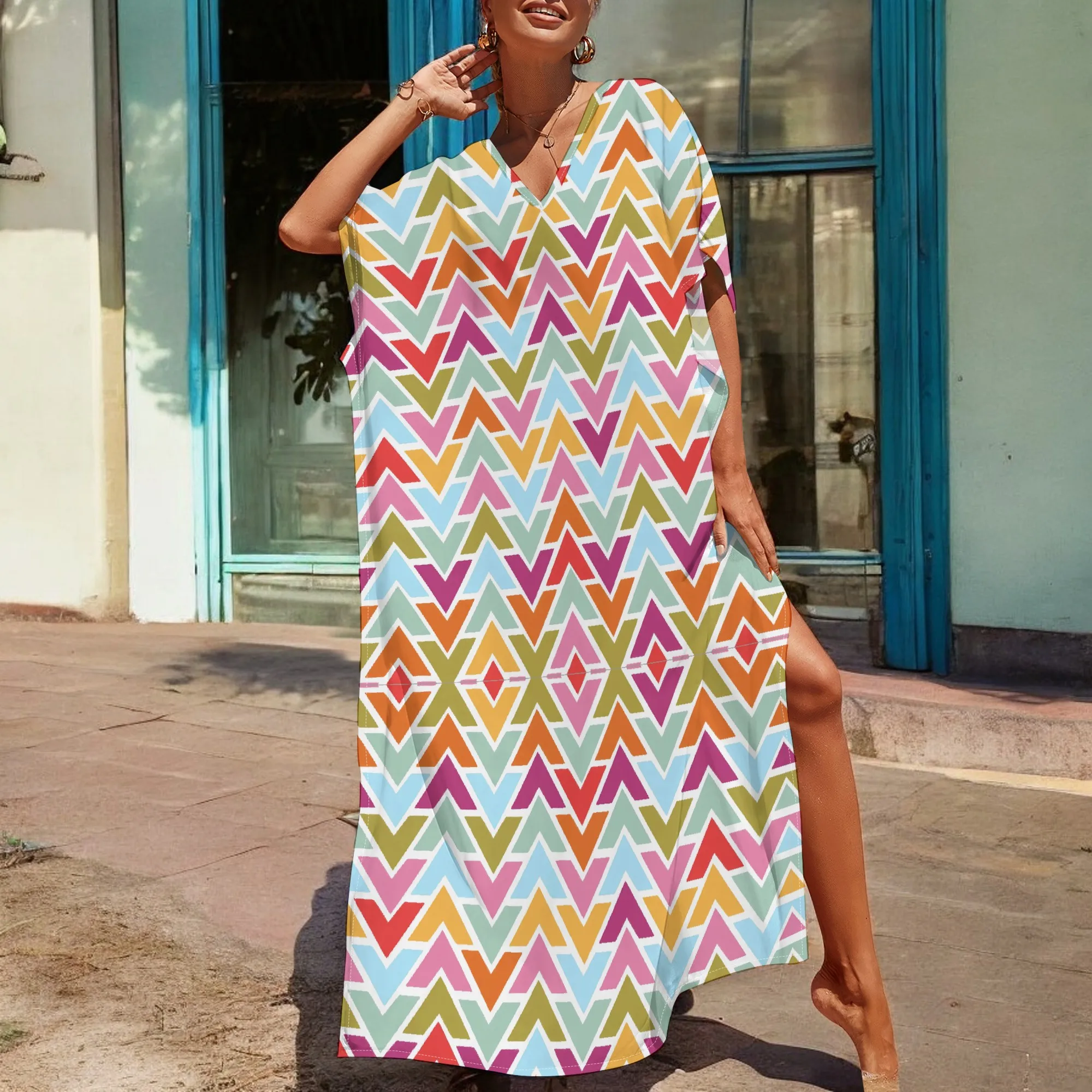 Boho Geometric Graphics Maxi Dress Short Sleeve V Neck Casual Loose Long Beach Split Dresses
Boho Geometric Graphics Maxi Dress Short Sleeve V Neck Casual Loose Long Beach Split Dresses