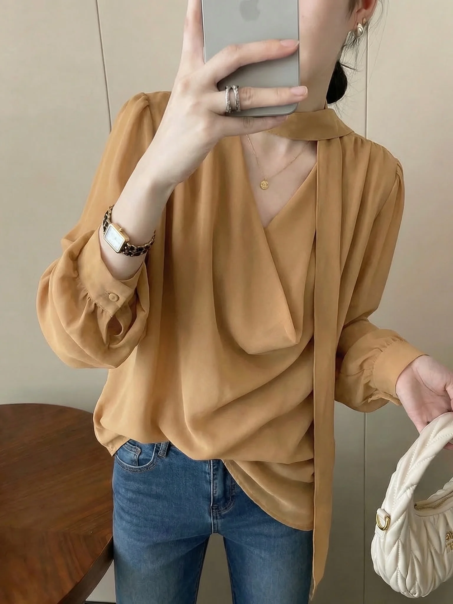Orange Pumpkin Necktie Women's Chiffon Shirt Fashionable Spring Summer New Style Large Size Fat MM Upper Apparel V-neck Long ...
Orange Pumpkin Necktie Women's Chiffon Shirt Fashionable Spring Summer New Style Large Size Fat MM Upper Apparel V-neck Long ...