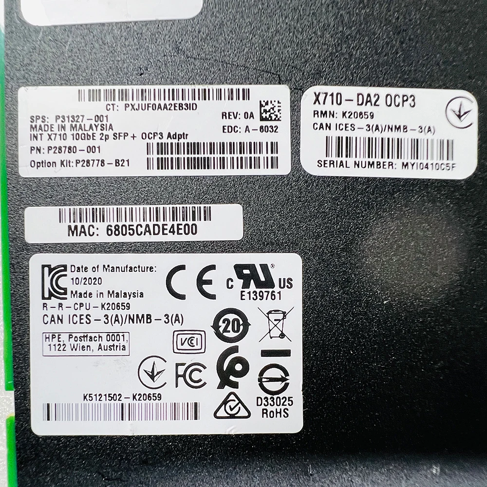 Для HPE X710DA2 OCP3 двойная 10-гигабитная Ethernet-карта P28778-B21 P31327-001 P28780-001
Для HPE X710DA2 OCP3 двойная 10-гигабитная Ethernet-карта P28778-B21 P31327-001 P28780-001