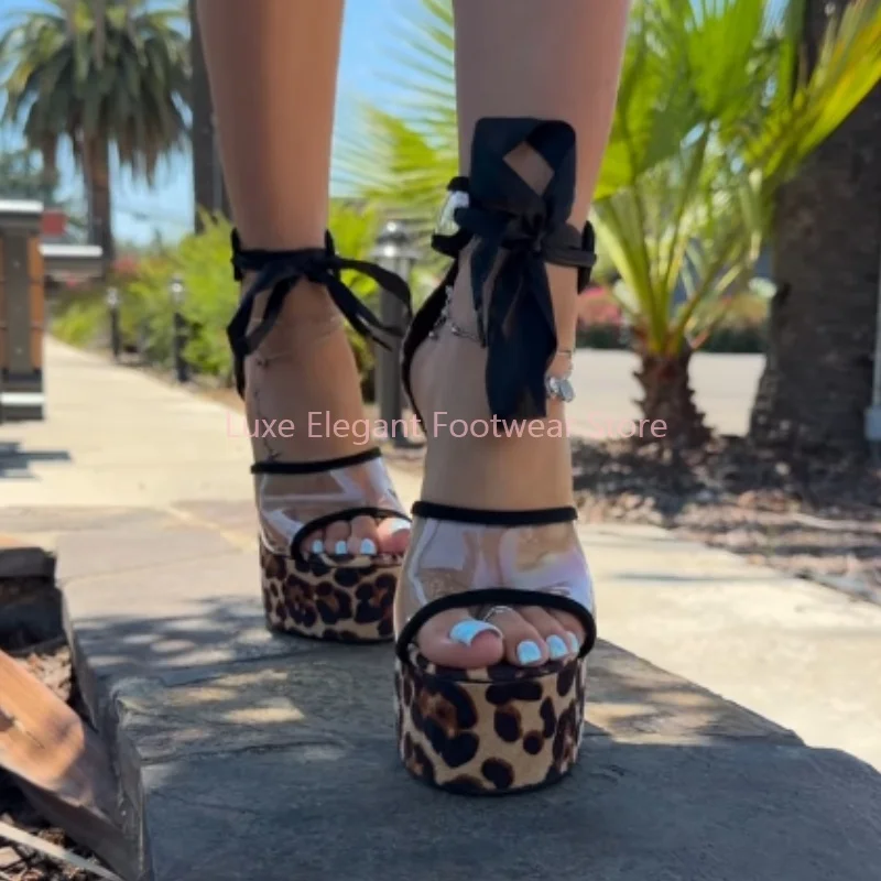 Leopard Print PVC Ankle Strap Chunky Platform Heels Women Peep Toe Cover Heel Thin High Heels Sexy Beach Vacation Summer Sandals
Leopard Print PVC Ankle Strap Chunky Platform Heels Women Peep Toe Cover Heel Thin High Heels Sexy Beach Vacation Summer Sandals