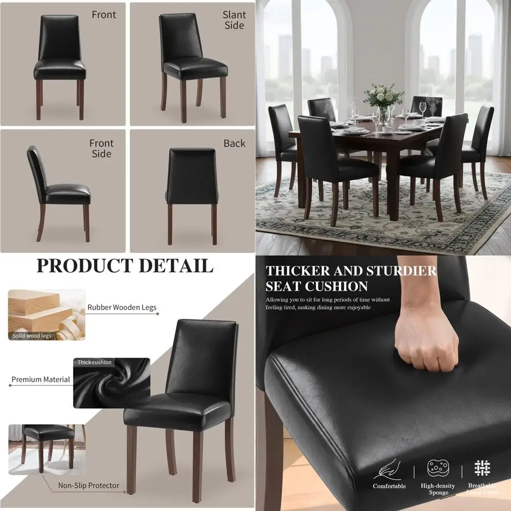 Set of 6 Leather Upholstered Parsons Dining Chairs - Black for Kitchen & Cafe
Set of 6 Leather Upholstered Parsons Dining Chairs - Black for Kitchen & Cafe