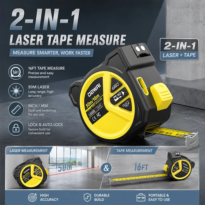 Digital Laser Tape Measure 2 in 1 High Accuracy Distance Meter with LCD Display Rubber Wrapped Drop-Resistant Ruler
Digital Laser Tape Measure 2 in 1 High Accuracy Distance Meter with LCD Display Rubber Wrapped Drop-Resistant Ruler