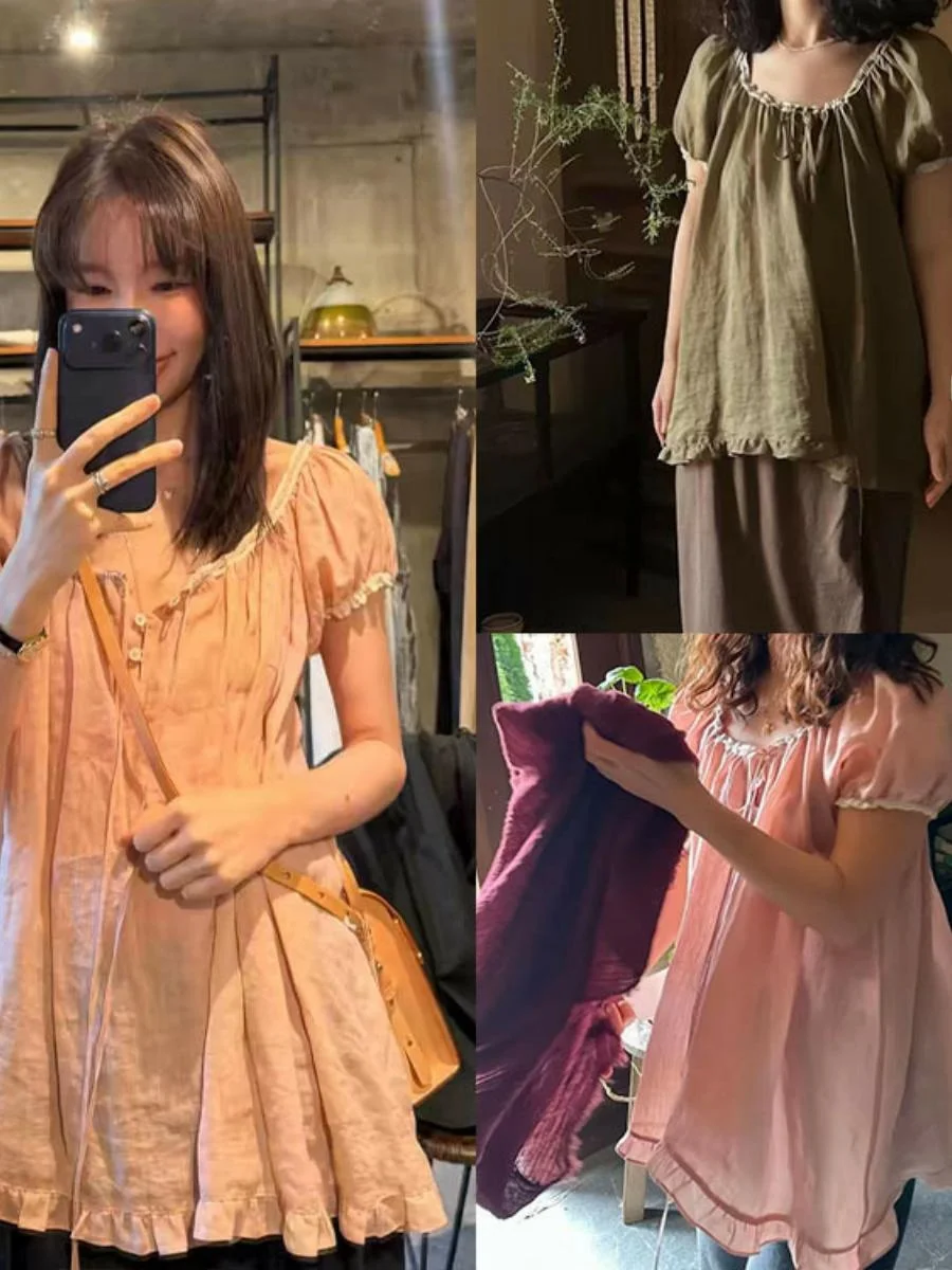 Korean Style Lace Bubble Sleeve Linen Top Women's Bow Tie Loose Doll Shirt Anti-Aging Blouse Sweet Style round Neck Short Sleeve
Korean Style Lace Bubble Sleeve Linen Top Women's Bow Tie Loose Doll Shirt Anti-Aging Blouse Sweet Style round Neck Short Sleeve