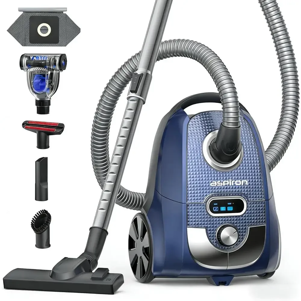 Powerful 1600W Canister Vacuum with 40KPA Suction, 4QT Bag, H13 HEPA Filter, 5 Attachments, Ideal for Pets, Variable Power for V
Powerful 1600W Canister Vacuum with 40KPA Suction, 4QT Bag, H13 HEPA Filter, 5 Attachments, Ideal for Pets, Variable Power for V