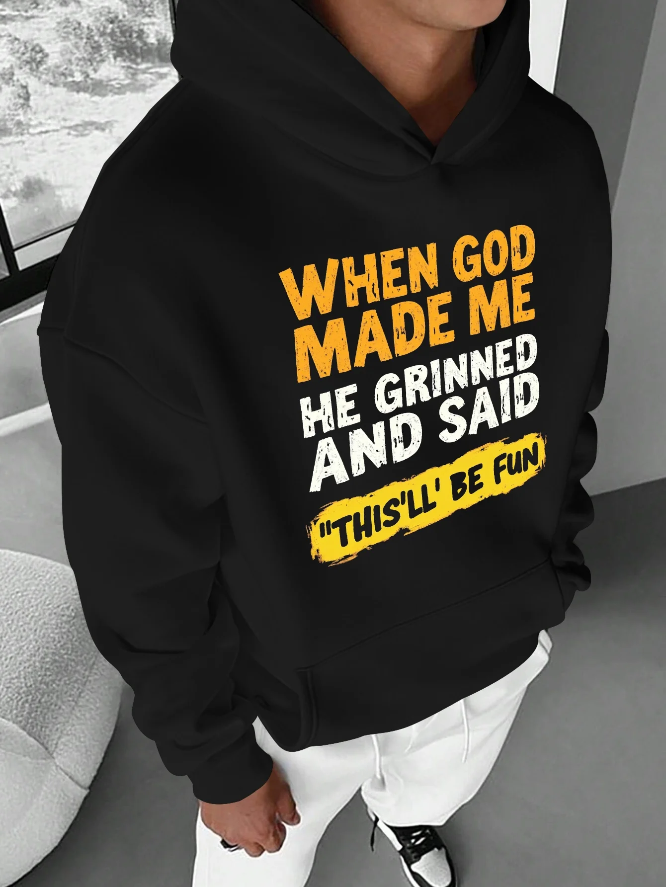 Men's Hooded Sweatshirt - "God smiled when he created me" - An inspiring quote - Loose-fitting pullover hooded sweatshirt
Men's Hooded Sweatshirt - "God smiled when he created me" - An inspiring quote - Loose-fitting pullover hooded sweatshirt