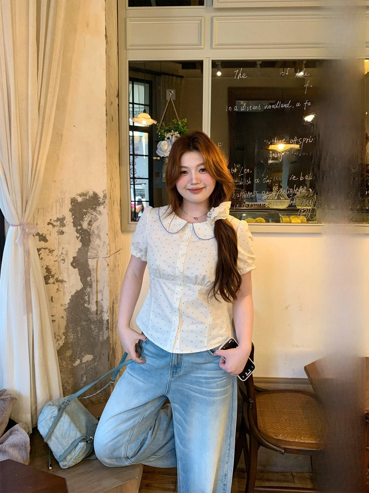 Sweet Polka Dot Short Sleeve Shirt Korean Style Plump MM Spring Summer Doll Collar Checkered Top Women's Casual Fashion
Sweet Polka Dot Short Sleeve Shirt Korean Style Plump MM Spring Summer Doll Collar Checkered Top Women's Casual Fashion