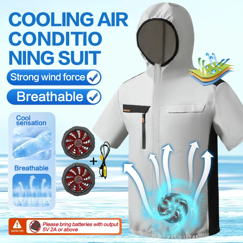 Summer cooling air conditioning short-sleeved fan clothing for cooling down work clothes for men and women with dual fans, outdo
Summer cooling air conditioning short-sleeved fan clothing for cooling down work clothes for men and women with dual fans, outdo