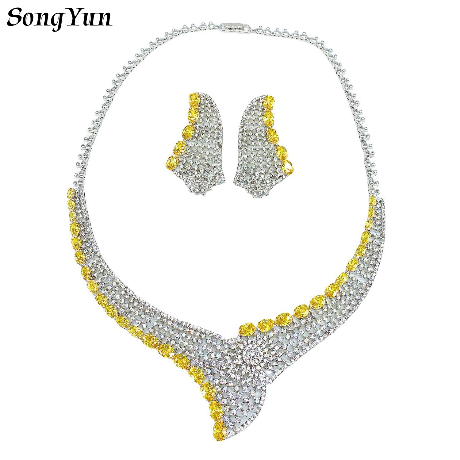 Luxurious Two Piece Zircon Necklace Earrings Set Bride Party Wedding Dress Accessories Cubic Zirconia Large Jewelry Sets
Luxurious Two Piece Zircon Necklace Earrings Set Bride Party Wedding Dress Accessories Cubic Zirconia Large Jewelry Sets