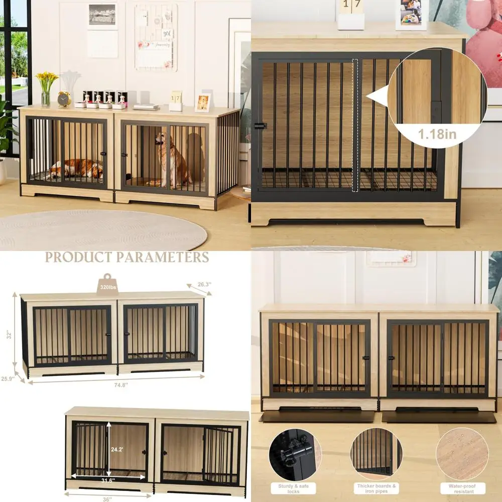 Large Dog Crate with Double Doors, Heavy-Duty XXL Wooden Kennel, Removable Divider, TV Stand Compatible
Large Dog Crate with Double Doors, Heavy-Duty XXL Wooden Kennel, Removable Divider, TV Stand Compatible